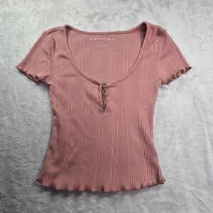 Aeropostale Juniors Y2K Ribbed Cropped Henley Top Small Pink Fitted Mall Logo